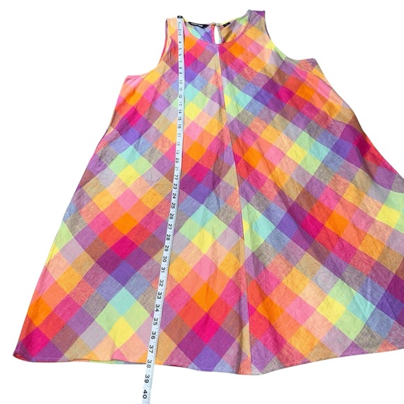 NWOT Lands' End Linen Multicolor Plaid Swing Dress Large Sleeveless - Picture 10 of 10
